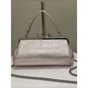 Metallic Pink Genuine Leather Handmade “Bow” Shaped Kisslock Baguette Bag
